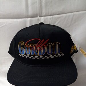 VINTAGE Deadstock Spellout Jeff Gordon 24 Black Trucker Hat Cap Snap Back NWT
